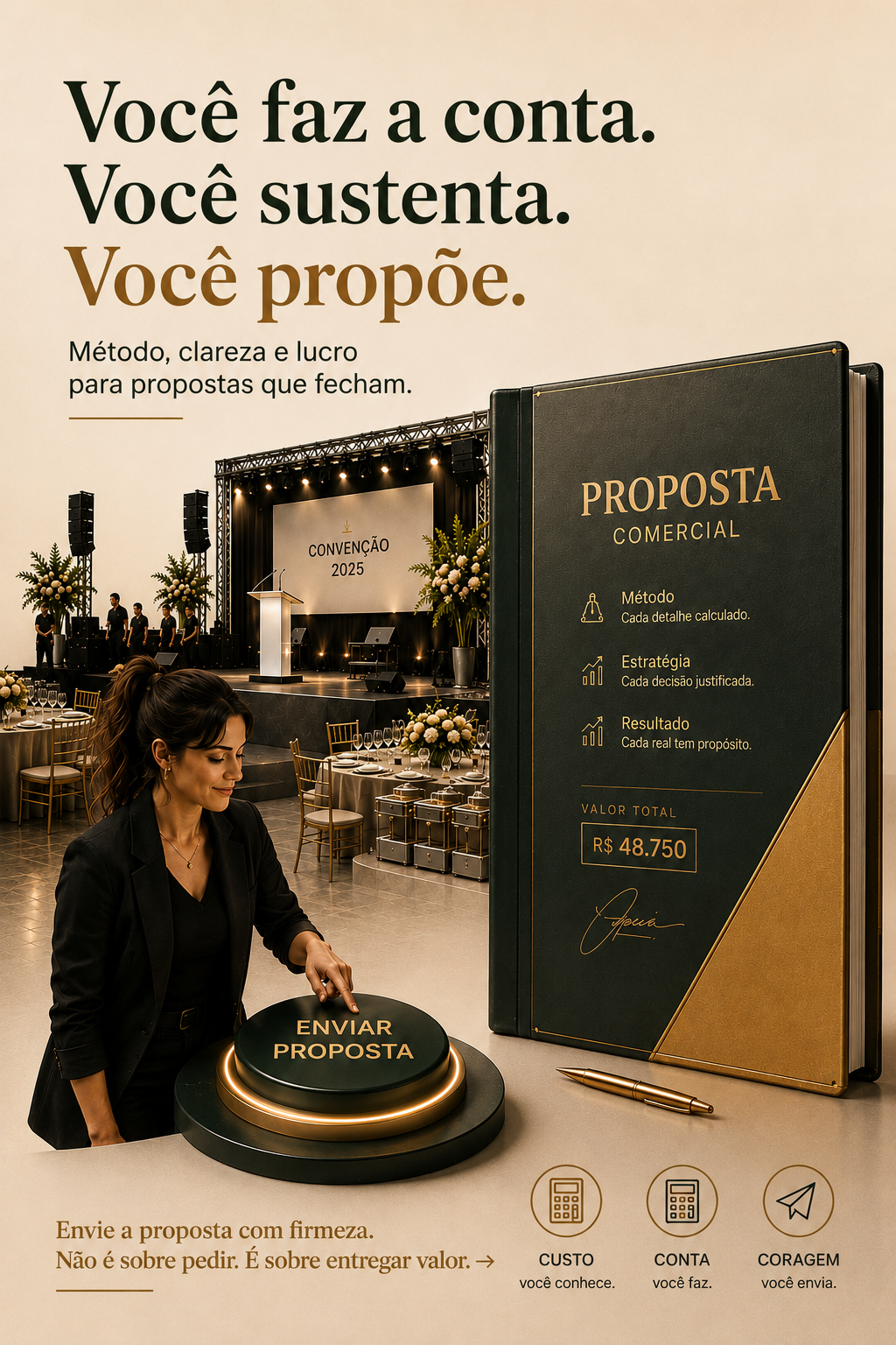 Modelo de proposta comercial em PDF com itens e valor total.